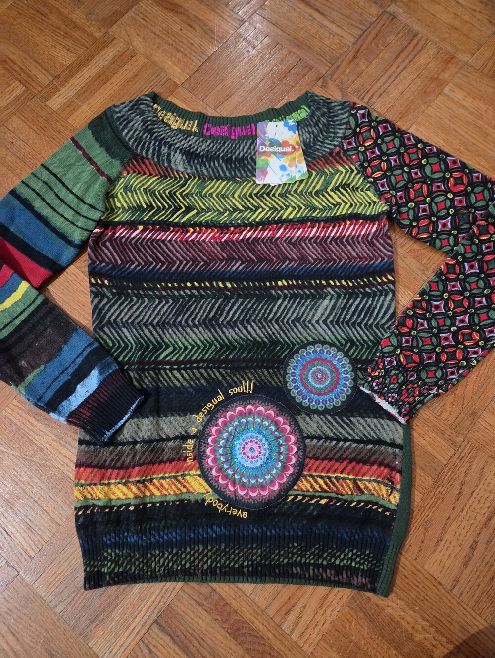 Desigual Multicolor Mandala-Accent Scoop Neck Sweater